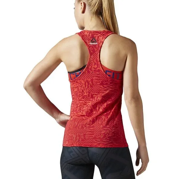 Reebok Women's Crossfit Graphic Burnout Red Training Tank Top AJ1803 - Picture 2 of 2